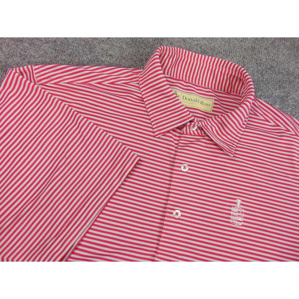 Donald Ross Polo Shirt‎ Mens Med Red White Striped Golf Performance Short Sleeve